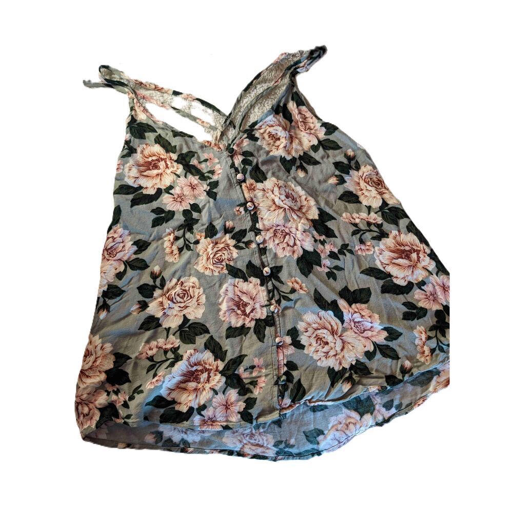 American Eagle Womens Green Floral Print Criss Cross Top Size Small